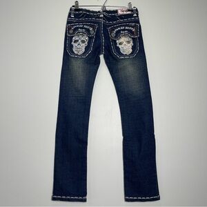 LAGUNA BEACH JEANS Skull Pockets Dark Wash Low Rise Size 26 (Missing 1 Button)